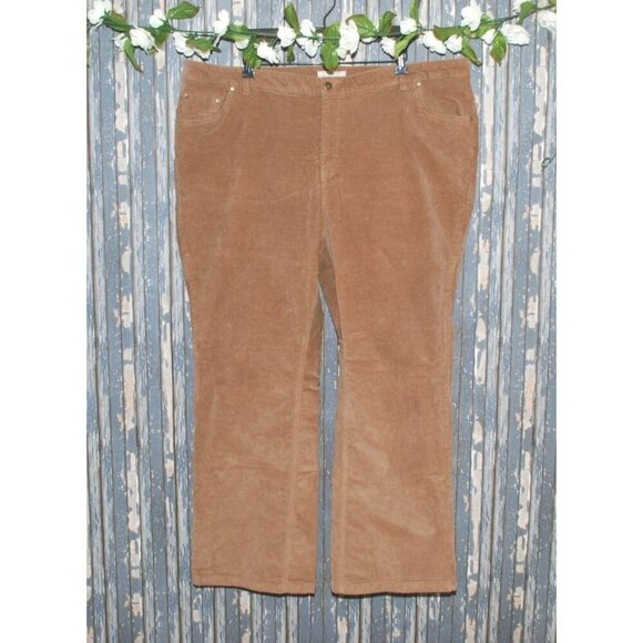 Woman Within Women's Brown Corduroy Pants Plus Size 24W Stretch Straight Leg - Picture 1 of 8